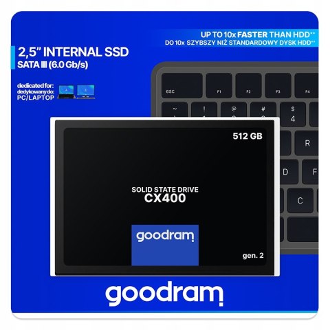 Dysk Ssd Goodram Cx400 512Gb Sata Iii 2,5 550/500Mb/S 3D Nand Do Pc Szybki