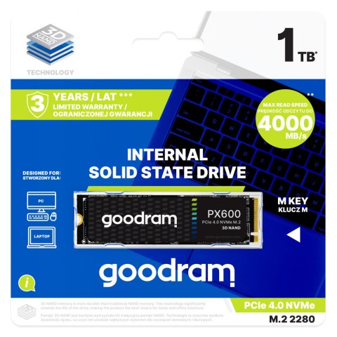 Dysk Ssd Goodram Px600 1Tb Pcie Nvme M.2 2280 5000/3200 Mb/S 3D Nand Niezawodny