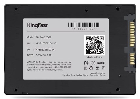 Dysk Ssd Kingfast F6 Pro 120Gb Sata Iii 2,5'' 540/450Mb/S 7Mm 3D Tlc Nand
