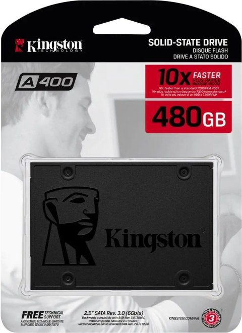 Dysk Ssd Kingston A400 480Gb 2,5 Sata Iii 500Mb/S Odczyt 450Mb/S Cichy