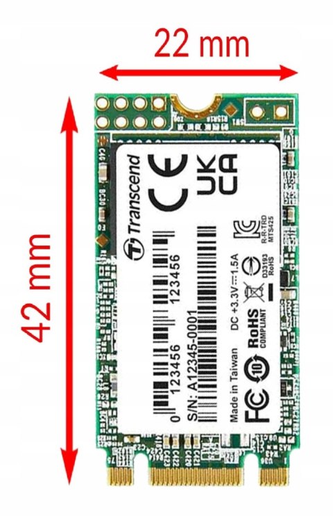 Dysk Ssd M.2 Transcend 500Gb Sata Iii 2242 B+M Złącze 3D Nand