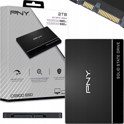 Dysk Ssd Pny Cs900 2Tb 2,5 Cala Sata Iii 550Mb/S 530Mb/S Cichy Wytrzymały