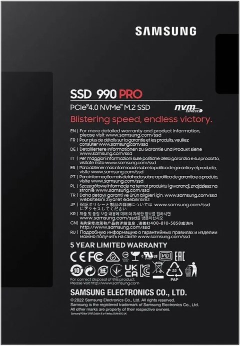 Dysk Ssd Samsung 990 Pro 1Tb M.2 Nvme Pcie4.0 7450/6900Mb Trim Aes 256-Bit