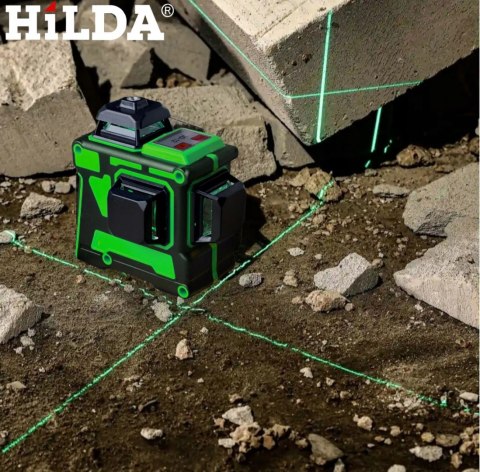 Hilda Poziomica 3D 12 Linii Laser Samopoziomujący Z Blokadą Wahadła+ Zestaw