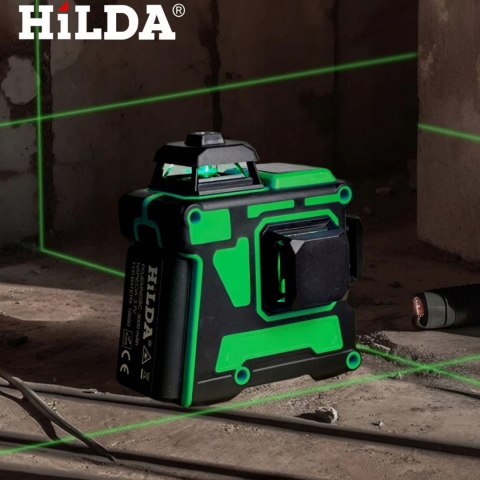 Hilda Poziomica 3D 12 Linii Laser Samopoziomujący Z Blokadą Wahadła+ Zestaw