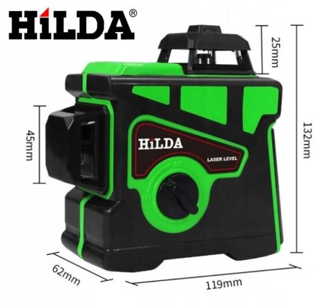 Hilda Poziomica 3D 12 Linii Laser Samopoziomujący Z Blokadą Wahadła+ Zestaw