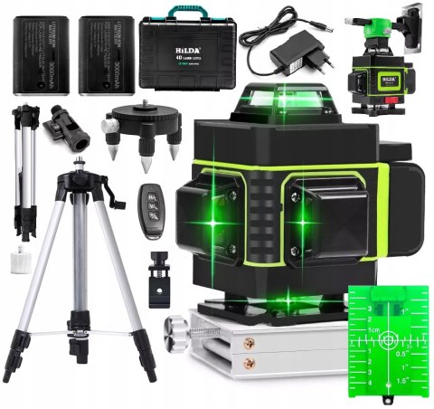 Laserowa Poziomica Hilda 4D, 16 Linii, Statyw 100 Cm, Pilot, 2 Baterie