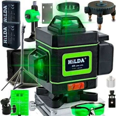 Poziomica Laserowa 4D 16-Liniowa Hilda Statyw 220Cm Blokada Wahadła + 2 Aku