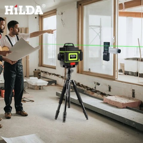Poziomica Laserowa 4D 16-Liniowa Hilda Statyw 220Cm Blokada Wahadła + 2 Aku