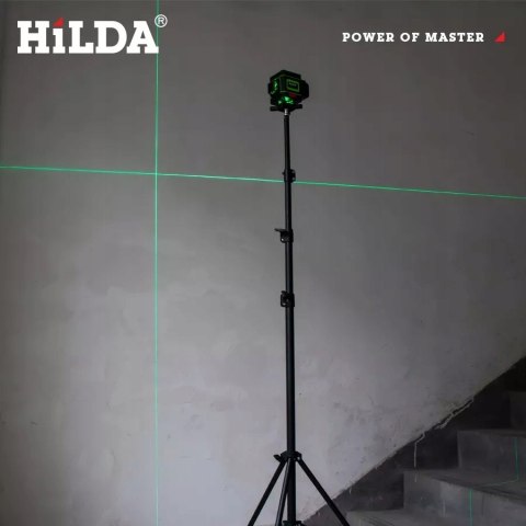 Poziomica Laserowa 4D 16-Liniowa Hilda Statyw 220Cm Blokada Wahadła + 2 Aku
