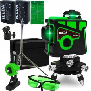 Poziomica Laserowa Hilda 3D 12 Lini, 2X Aku, Statyw 2M, Blokada Wahadła