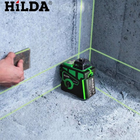 Poziomica Laserowa Hilda 3D 12 Lini, 2X Aku, Statyw 2M, Blokada Wahadła
