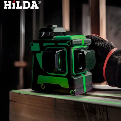 Poziomica Laserowa Hilda 3D 12 Lini, 2X Aku, Statyw 2M, Blokada Wahadła