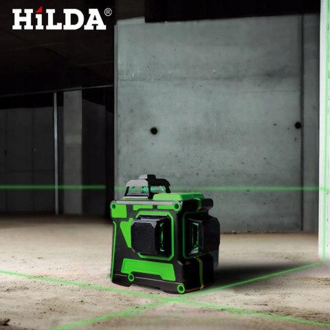 Poziomica Laserowa Hilda 3D 12 Lini, 2X Aku, Statyw 2M, Blokada Wahadła