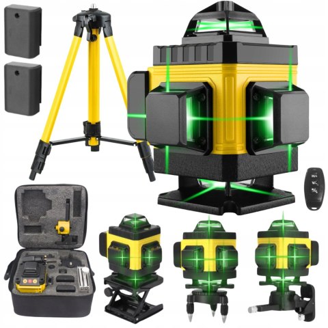 Poziomnica Laserowa 4D 16 Linii Krzyżowa 360° Zestaw Statyw I Akumulatory
