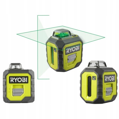 Laser Krzyżowy Ryobi Zielony 360° Samopoziomowanie, 25M, 4Xaa, Ochrona Guma
