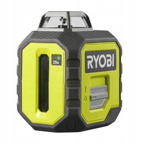 Laser Krzyżowy Ryobi Zielony 360° Samopoziomowanie, 25M, 4Xaa, Ochrona Guma