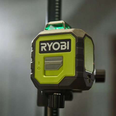 Laser Krzyżowy Ryobi Zielony 360° Samopoziomowanie, 25M, 4Xaa, Ochrona Guma