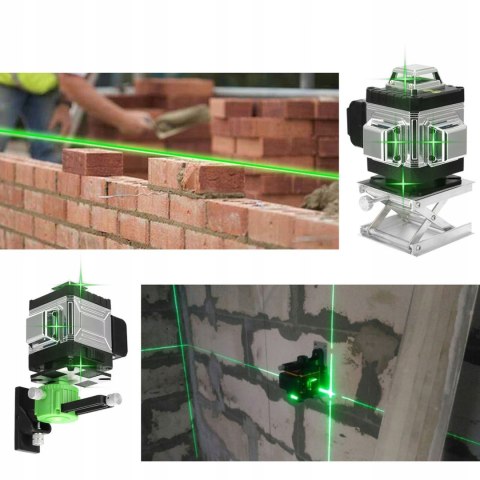Poziomica Laserowa 16 Liniowa 360° 4D Samopoziomująca Zielony Laser Ip54