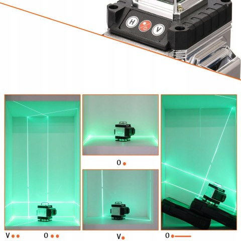 Poziomica Laserowa 16 Liniowa 360° 4D Samopoziomująca Zielony Laser Ip54