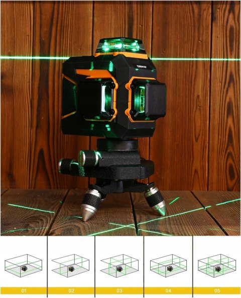 Poziomica Laserowa 360° 3D Zielony Krzyżowy Deko Dkll12pq1 Zestaw Z Pilotem