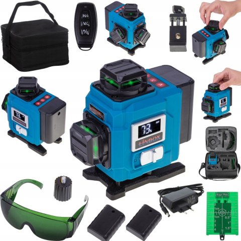 Poziomica Laserowa 360° Ip54 4 Okienka 16 Linii Krzyżowy - Zestaw Z Pilotem