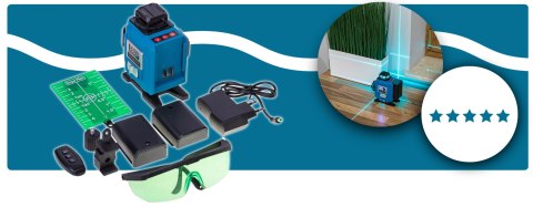 Poziomica Laserowa 360° Ip54 4 Okienka 16 Linii Krzyżowy - Zestaw Z Pilotem