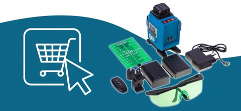 Poziomica Laserowa 360° Ip54 4 Okienka 16 Linii Krzyżowy - Zestaw Z Pilotem