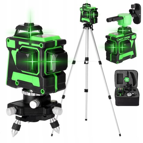 Poziomica Laserowa 3D 12 Lini, Samopoziomowanie, 360° Obrót + Statyw