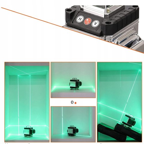 Poziomica Laserowa 4D 16 Linii Samopoziomująca Z Pilotem I 2 Przenośne Aku