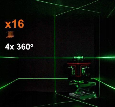 Poziomica Laserowa 4D Carruzzo 360° Krzyżowy 16 Linii, Z Smart Pilotem Ip54