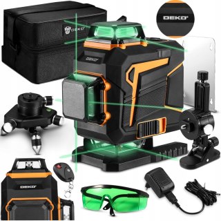 Poziomica Laserowa 4D Deko 360° Zielony - Zestaw Z Pilotem, Aku, Uchwytem