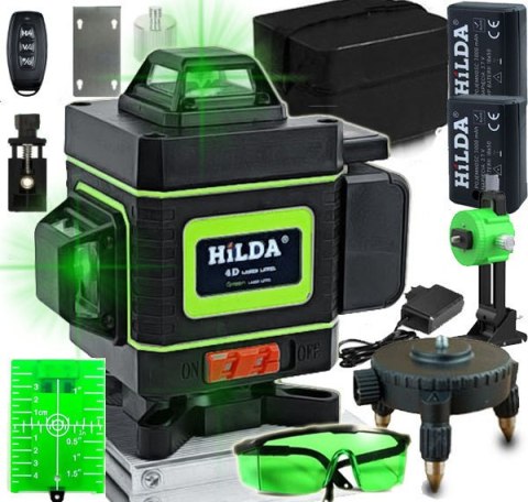 Poziomica Laserowa 4D Hilda 16-Liniowa - 2Xaku, Pilot, Blokada Wahadła, Lcd