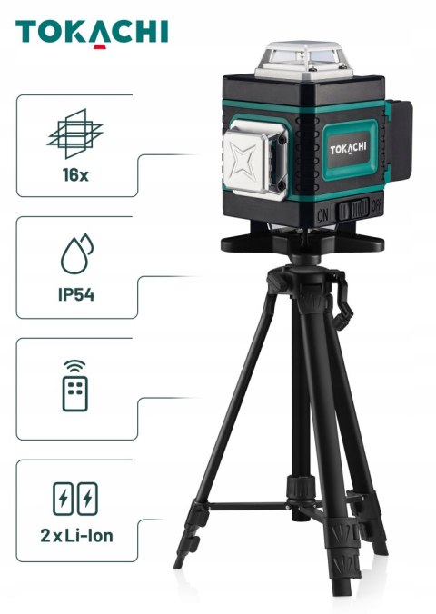 Poziomica Laserowa Tokachi Linex Pro 4D - 16 Linii, 45M Zielony Ze Statywem