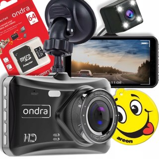Rejestrator Jazdy Ondra 985Pro 4 + Kamera Wsteczna + Karta 64Gb