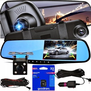 Kamera Samochodowa 2W1 Full Hd 1080P Lusterko Z Monitorem I Kartą 32Gb