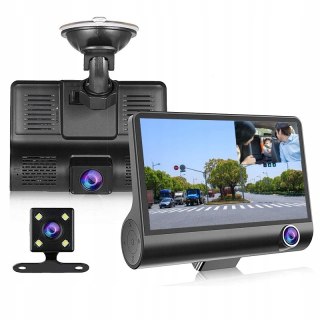 Rejestrator Jazdy 3 Kamery Full Hd + Kamera Cofania Wdr 4 Cale G-Sensor 24H