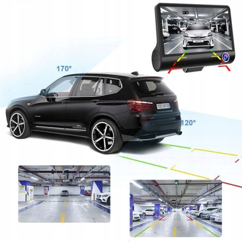 Rejestrator Jazdy 3 Kamery Full Hd + Kamera Cofania Wdr 4 Cale G-Sensor 24H