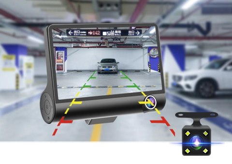 Rejestrator Jazdy 3 Kamery Full Hd + Kamera Cofania Wdr 4 Cale G-Sensor 24H