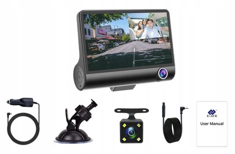 Rejestrator Jazdy 3 Kamery Full Hd + Kamera Cofania Wdr 4 Cale G-Sensor 24H