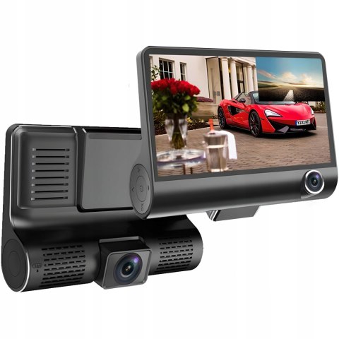 Rejestrator Jazdy Full Hd 3 Kamery Z Kamerą Cofania, Lcd 4 Cale, Diody Ir