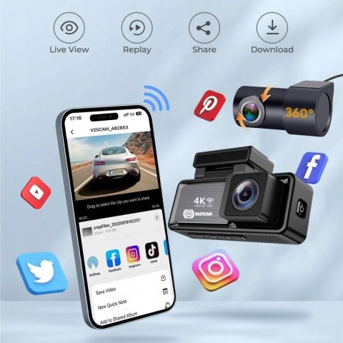 Wideorejestrator 4K Fastcam M6 Gps Wifi G-Sensor Tylny Hdr 170°