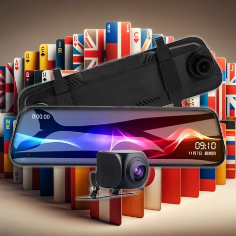 Wideorejestrator Samochodowy W Lusterku 9,66 Dotykowy Kamera Cofania Fullhd