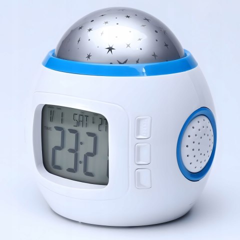 Budzik Projektor Gwiazd Nieba Led 7W1 Zegar Termometr Melodie Lampka Nocna