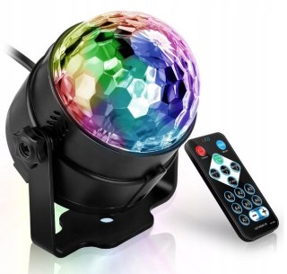 Disco Kula Led Rgb 7 Kolorów, Pilot Ir, Imprezowa Lampka Stroboskop Flesh
