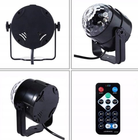 Disco Kula Led Rgb 7 Kolorów, Pilot Ir, Imprezowa Lampka Stroboskop Flesh