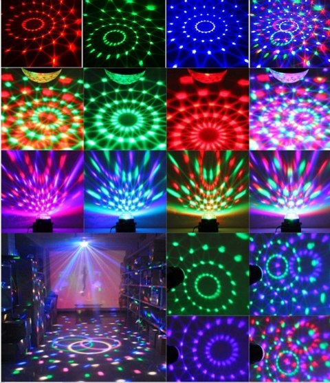 Disco Kula Led Rgb 7 Kolorów, Pilot Ir, Imprezowa Lampka Stroboskop Flesh