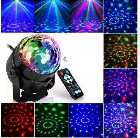 Disco Kula Led Rgb 7 Kolorów, Pilot Ir, Imprezowa Lampka Stroboskop Flesh