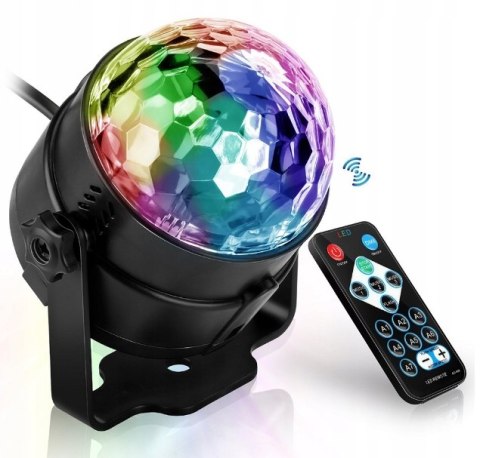Disco Kula Led Rgb 7 Kolorów, Pilot Ir, Imprezowa Lampka Stroboskop Flesh