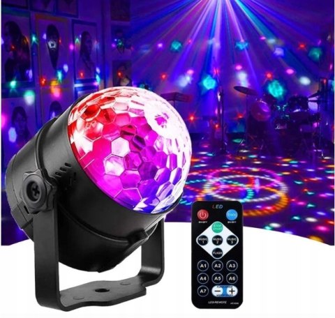 Disco Kula Led Rgb 7 Kolorów, Pilot Ir, Imprezowa Lampka Stroboskop Flesh